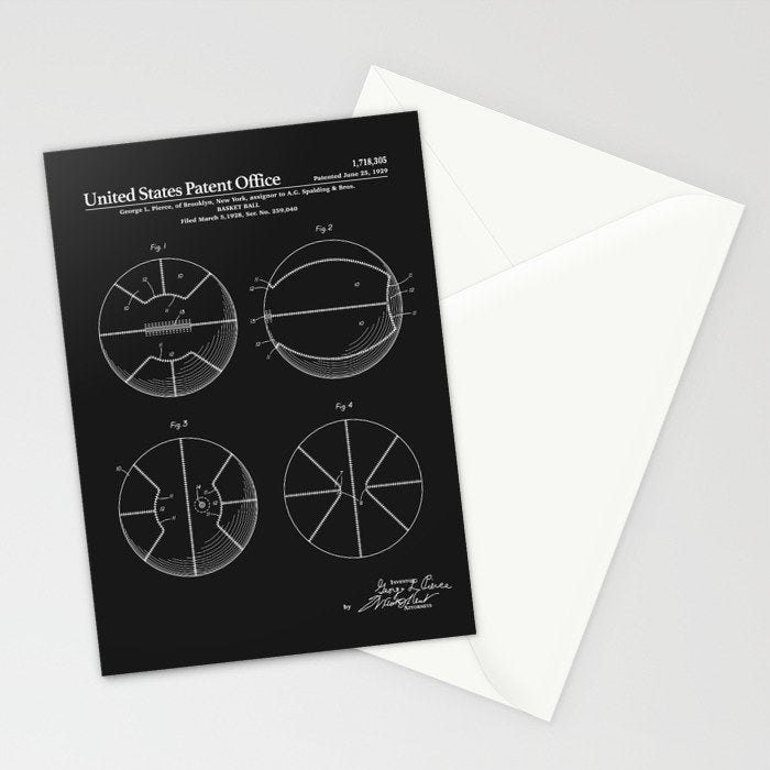 Basketball Patent - Black Stationery Card Gallery Image 2