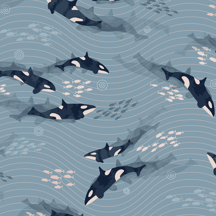 Orca in Motion / blue-gray ocean pattern Coffee Mug Gallery Image 2