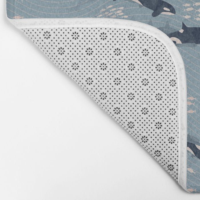 Orca in Motion / blue-gray ocean pattern Bath Mat Gallery Image 2
