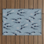 Orca in Motion / blue-gray ocean pattern Outdoor Rug Gallery Image 1