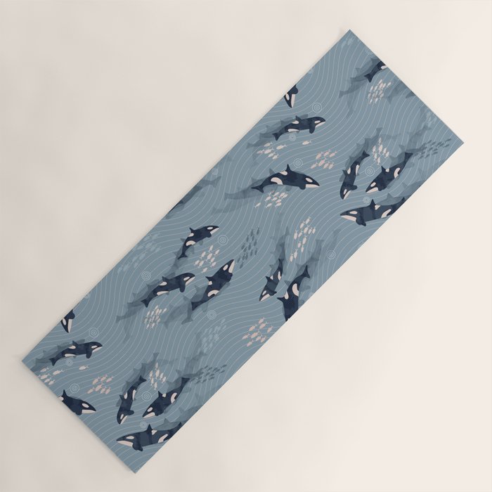 Orca in Motion / blue-gray ocean pattern Yoga Mat Gallery Image 1