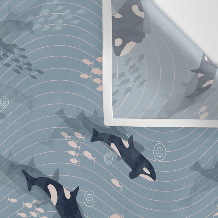 Orca in Motion / blue-gray ocean pattern Wall Tapestry Gallery Image 3