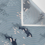 Orca in Motion / blue-gray ocean pattern Wall Tapestry Gallery Image 3