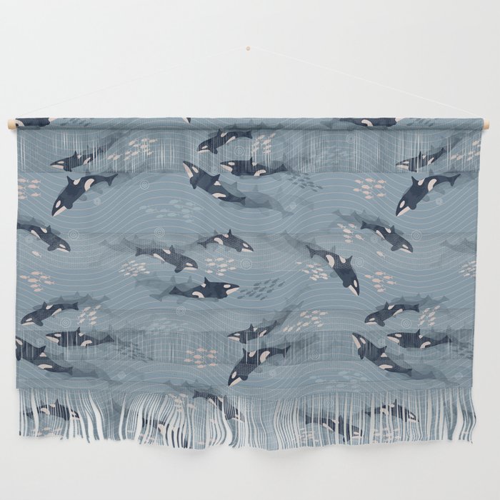 Orca in Motion / blue-gray ocean pattern Wall Hanging Gallery Image 1