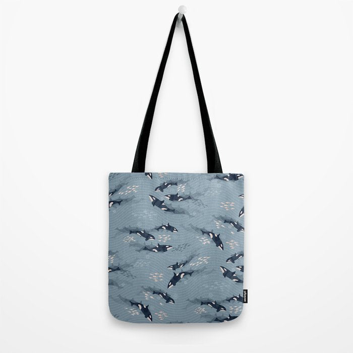 Orca in Motion / blue-gray ocean pattern Tote Bag Gallery Image 2