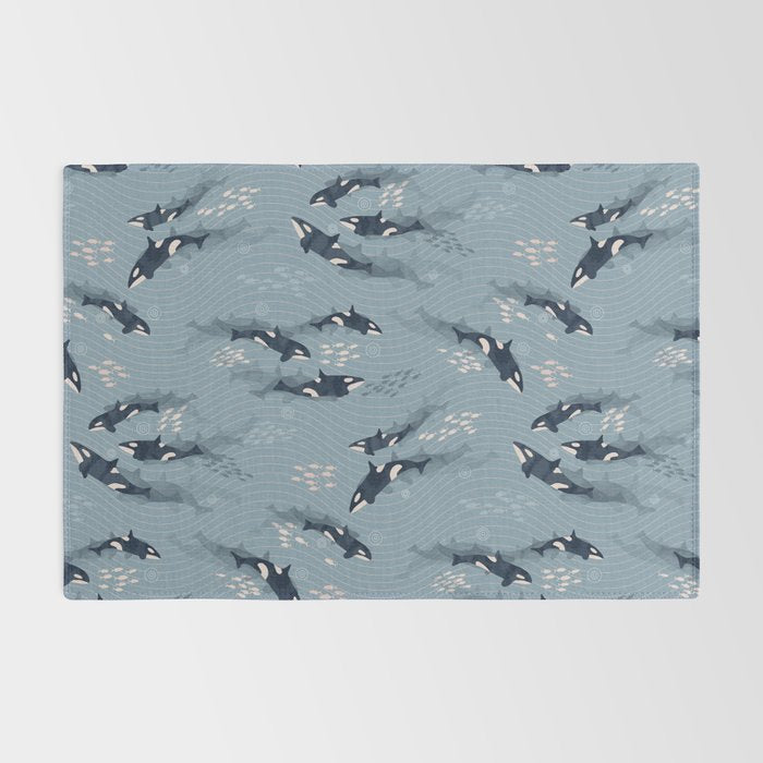 Orca in Motion / blue-gray ocean pattern Rug Gallery Image 2
