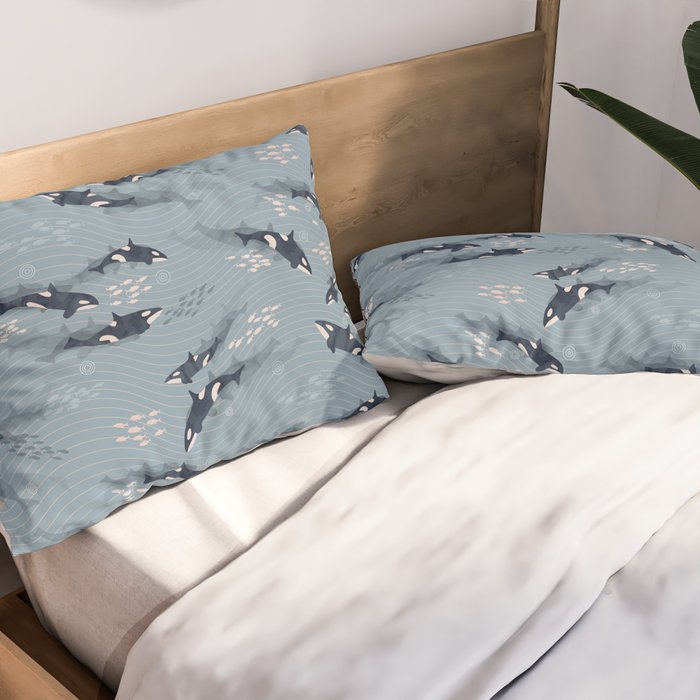 Orca in Motion / blue-gray ocean pattern Pillow Sham Gallery Image 2