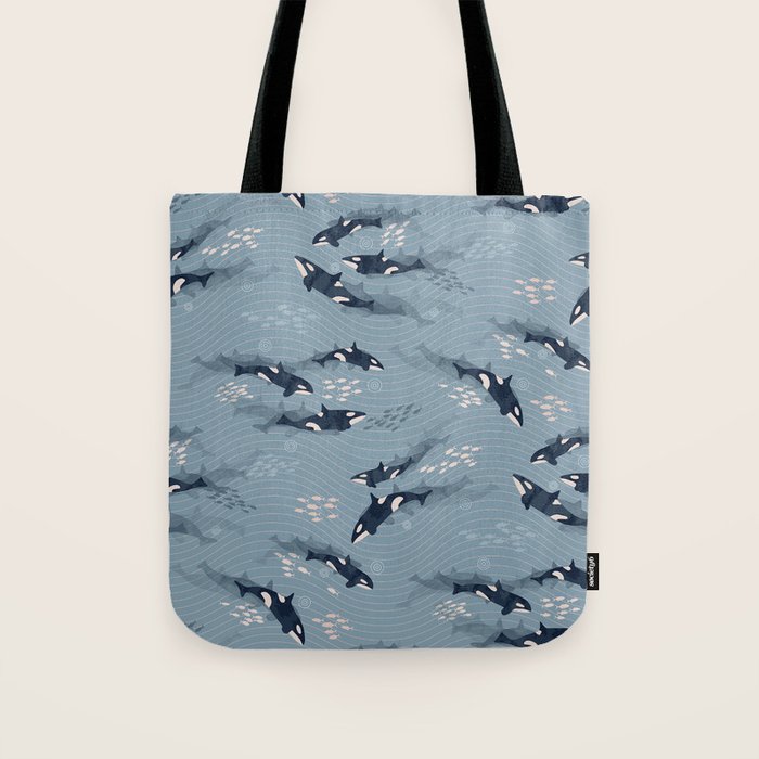 Orca in Motion / blue-gray ocean pattern Tote Bag Gallery Image 1