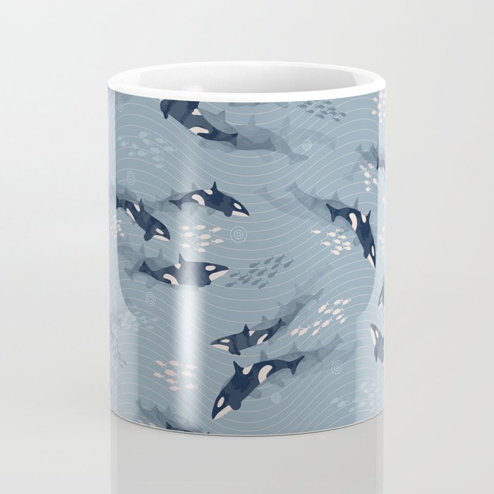Orca in Motion / blue-gray ocean pattern Coffee Mug Gallery Image 4