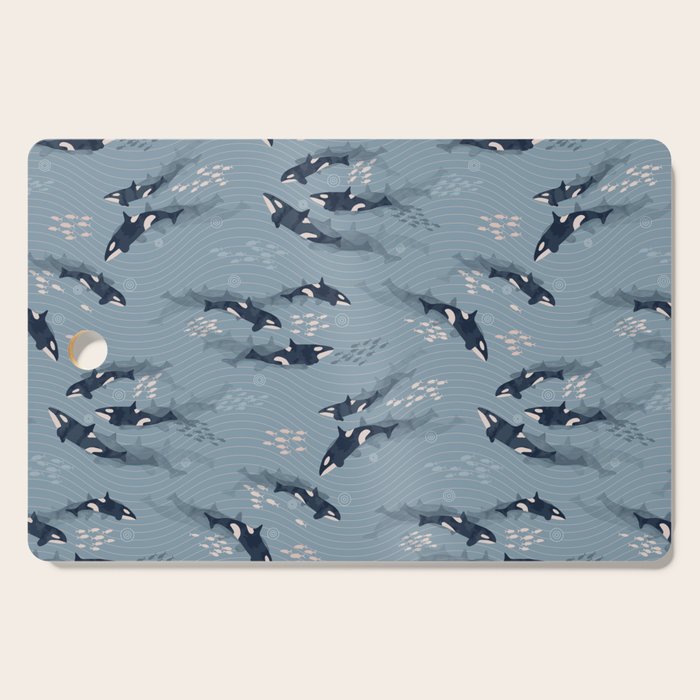 Orca in Motion / blue-gray ocean pattern Cutting Board Gallery Image 1