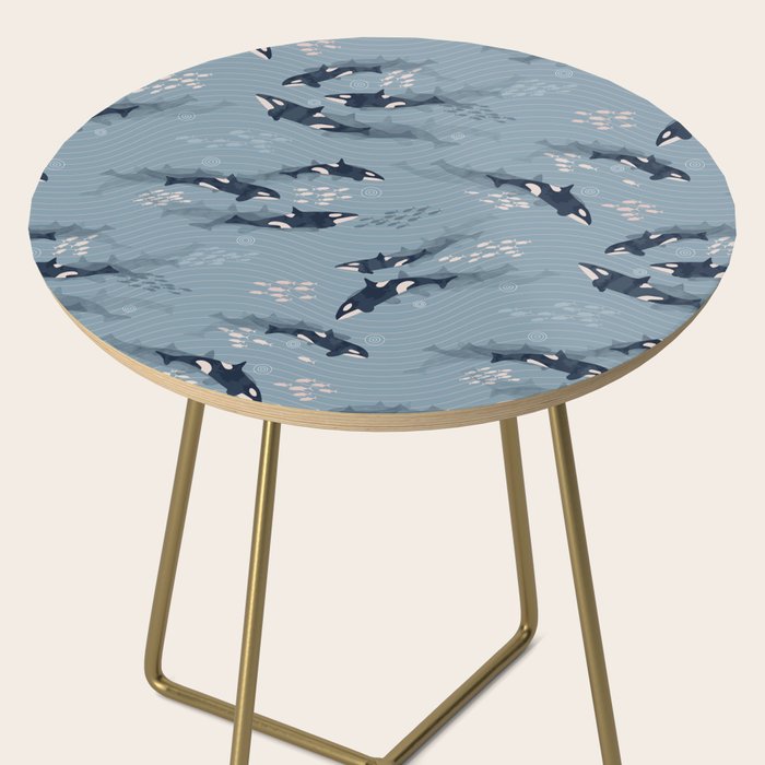 Orca in Motion / blue-gray ocean pattern Side Table Gallery Image 2