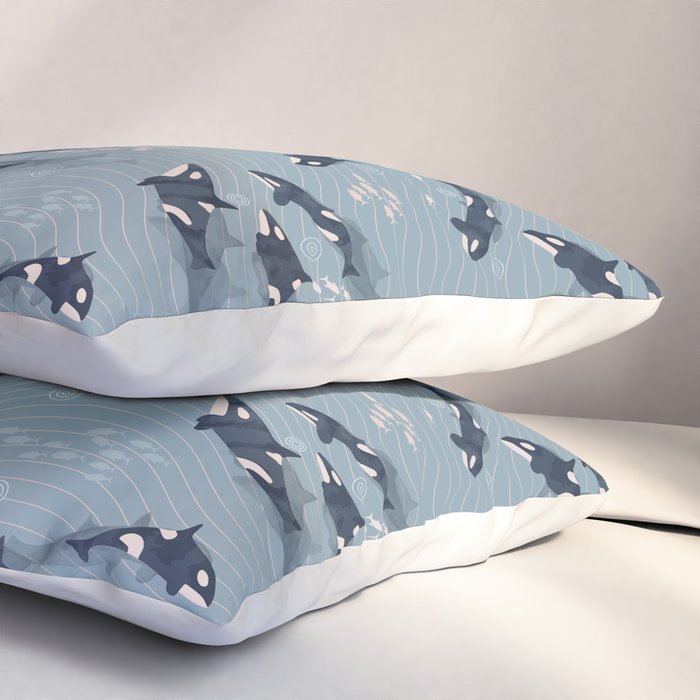 Orca in Motion / blue-gray ocean pattern Pillow Sham Gallery Image 3