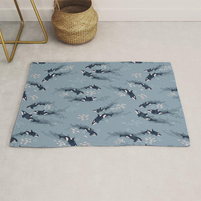 Orca in Motion / blue-gray ocean pattern Rug Gallery Image 1