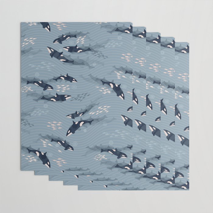 Orca in Motion / blue-gray ocean pattern Wrapping Paper Gallery Image 3