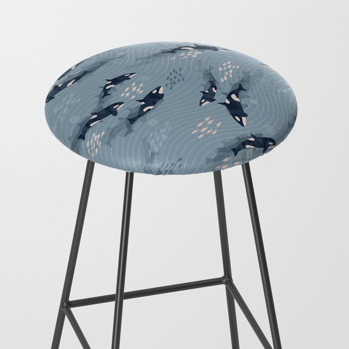 Orca in Motion / blue-gray ocean pattern Stool Gallery Image 2