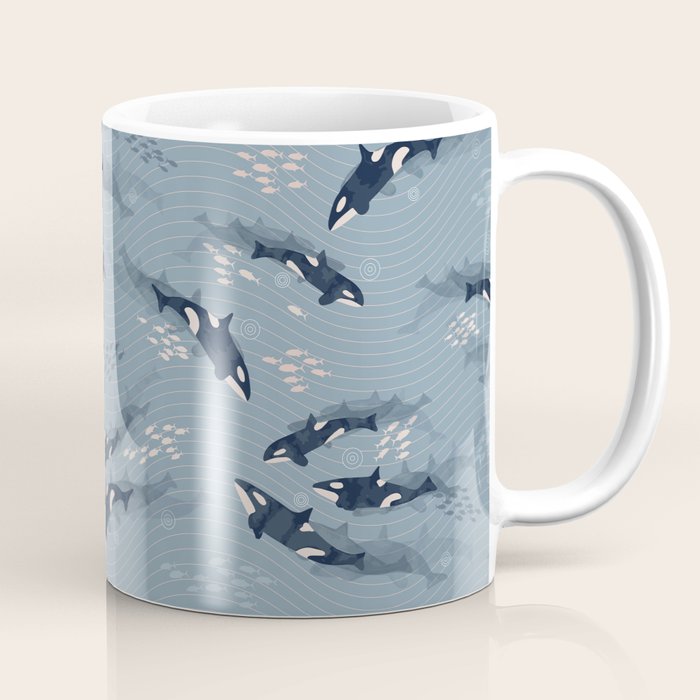 Orca in Motion / blue-gray ocean pattern Coffee Mug Gallery Image 1