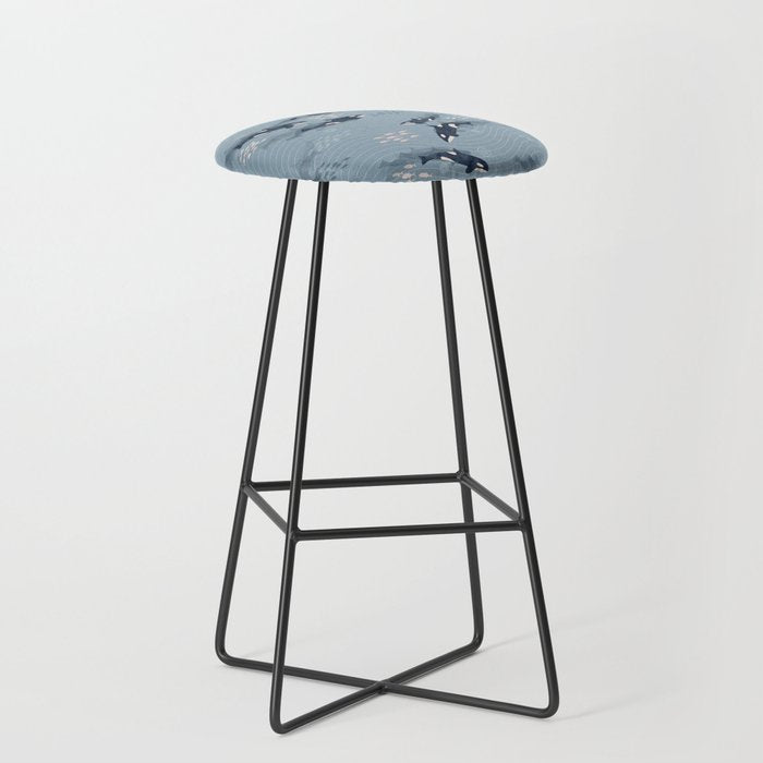 Orca in Motion / blue-gray ocean pattern Stool Gallery Image 1