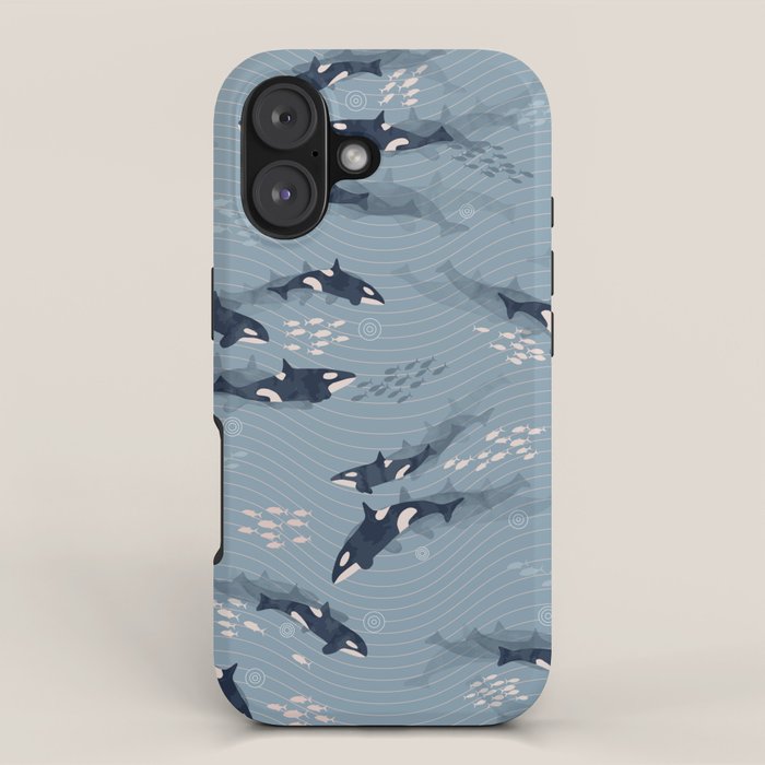Orca in Motion / blue-gray ocean pattern iPhone Case Gallery Image 1