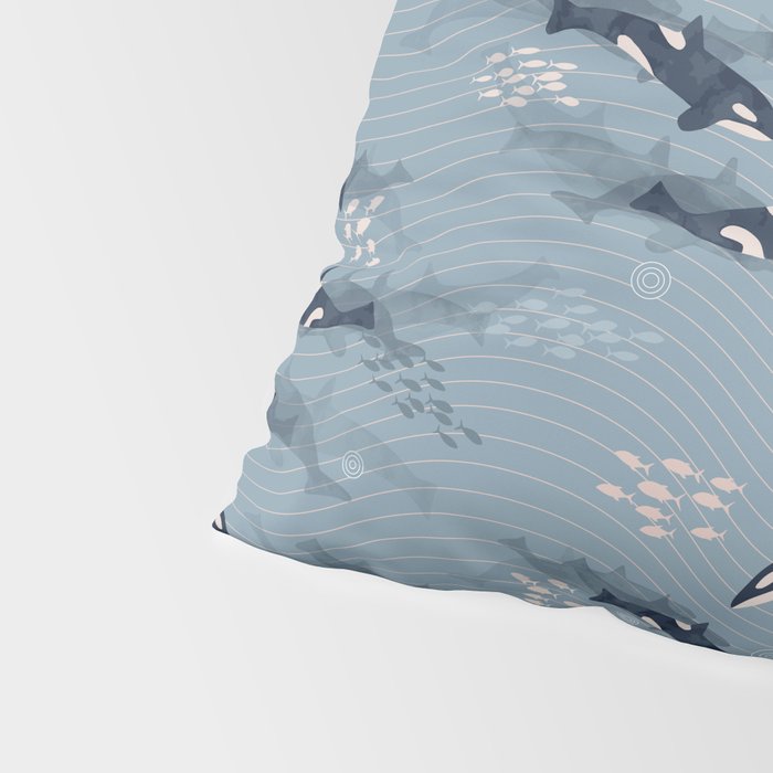 Orca in Motion / blue-gray ocean pattern Pillow Sham Gallery Image 4