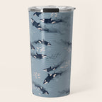 Orca in Motion / blue-gray ocean pattern Travel Mug Gallery Image 1