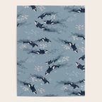 Orca in Motion / blue-gray ocean pattern Poster Gallery Image 4