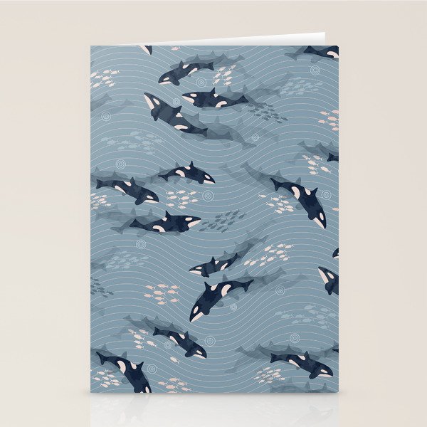 Orca in Motion / blue-gray ocean pattern Stationery Card Gallery Image 2