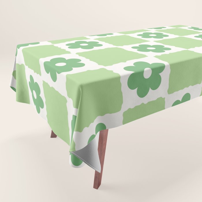 Flower Check in Forest Green Pattern Tablecloth Gallery Image 1