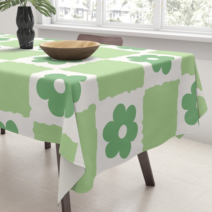 Flower Check in Forest Green Pattern Tablecloth Gallery Image 3