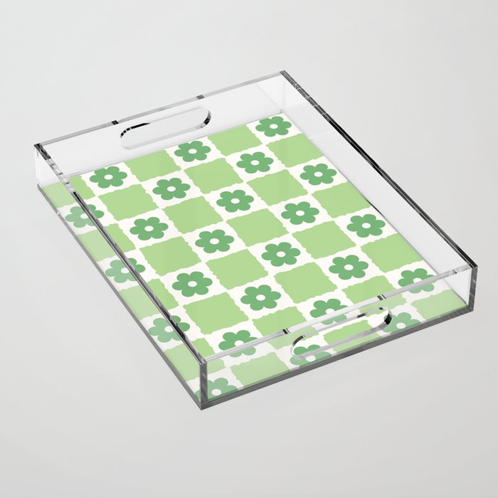 Flower Check in Forest Green Pattern Acrylic Tray Gallery Image 1