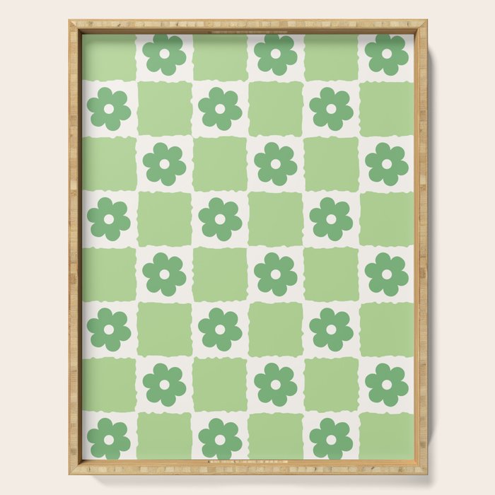 Flower Check in Forest Green Pattern Serving Tray Gallery Image 1