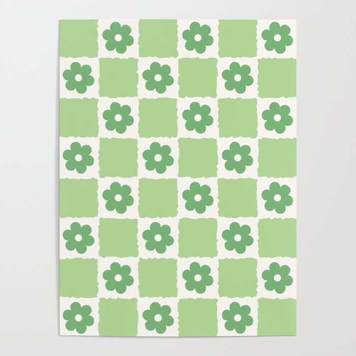 Flower Check in Forest Green Pattern Poster Gallery Image 1