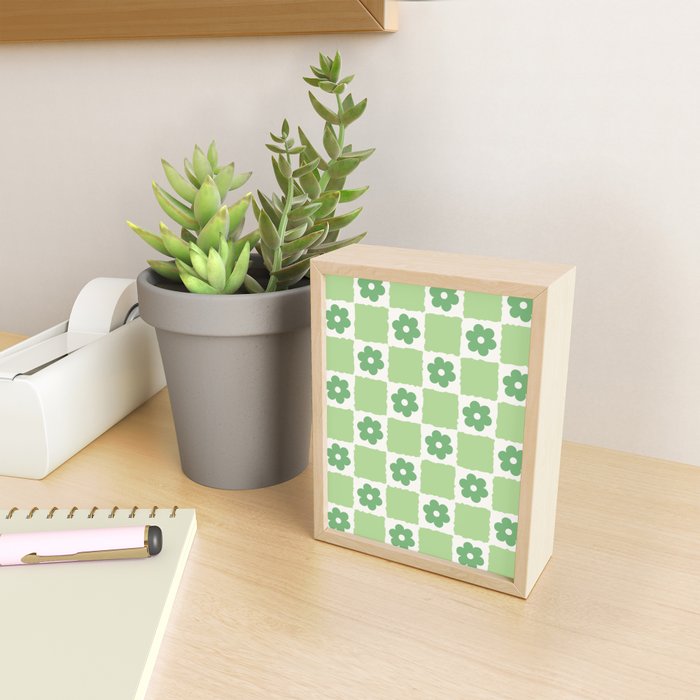 Flower Check in Forest Green Pattern Mini Art Print Gallery Image 2