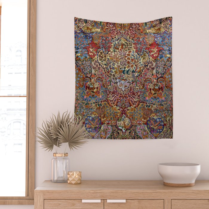 Enchanting Antique Nature Kashmar  Wall Tapestry Gallery Image 2