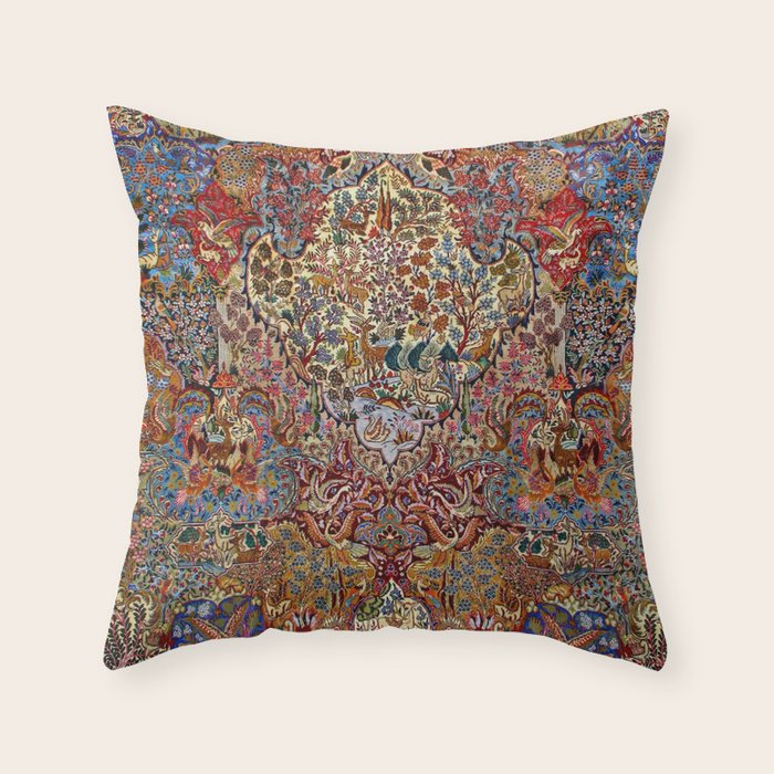 Enchanting Antique Nature Kashmar  Throw Pillow Gallery Image 1