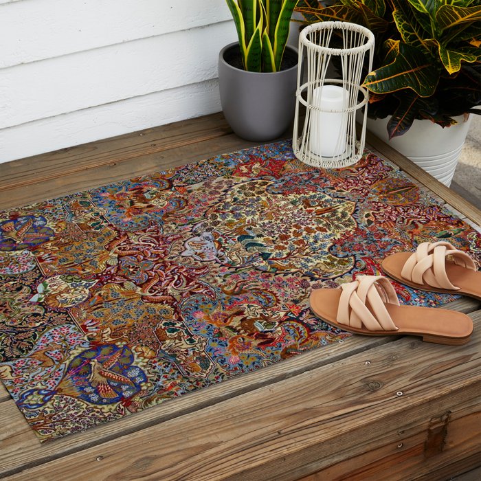 Enchanting Antique Nature Kashmar  Outdoor Rug Gallery Image 2