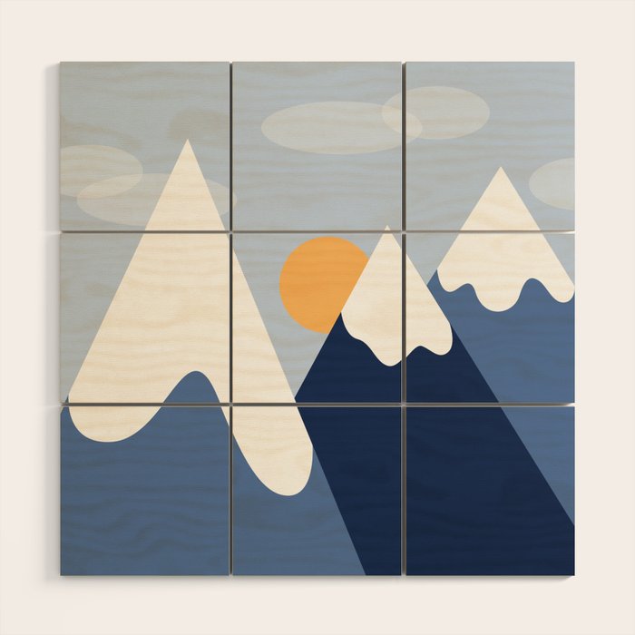 Dawn in the snowy mountains Wood Wall Art Gallery Image 1