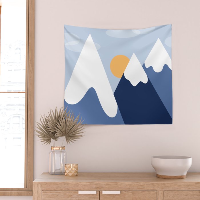 Dawn in the snowy mountains Wall Tapestry Gallery Image 2