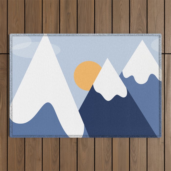 Dawn in the snowy mountains Outdoor Rug Gallery Image 1