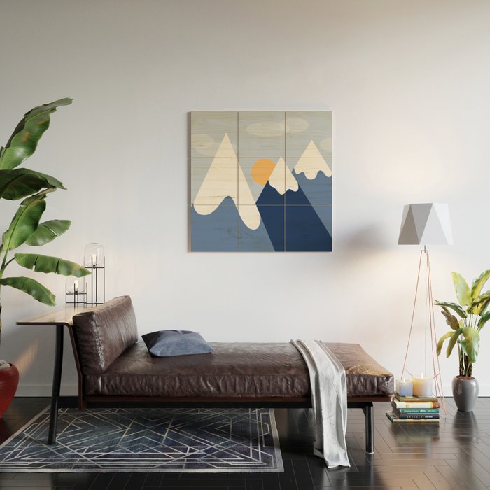 Dawn in the snowy mountains Wood Wall Art Gallery Image 2