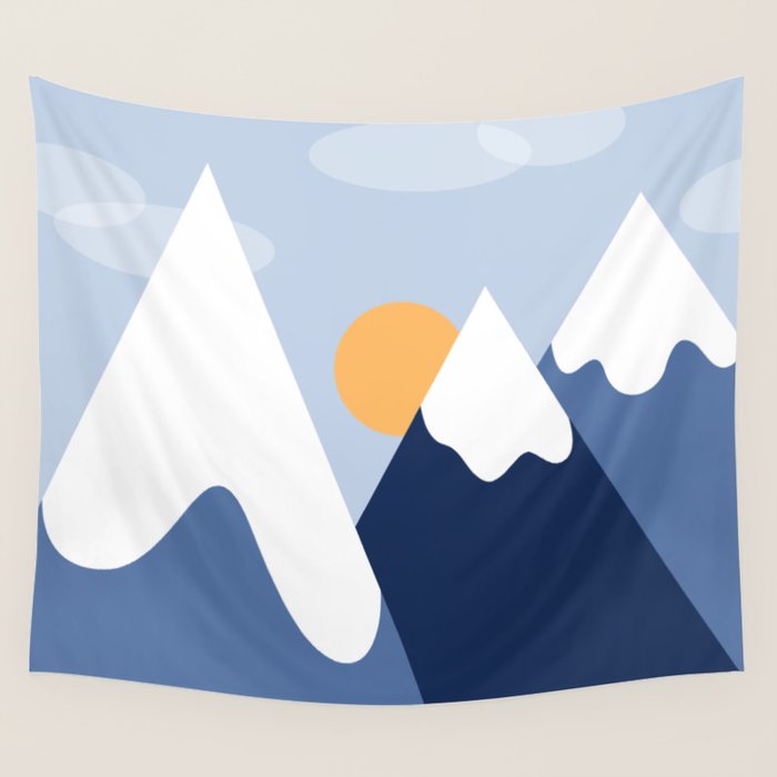 Dawn in the snowy mountains Wall Tapestry Gallery Image 4