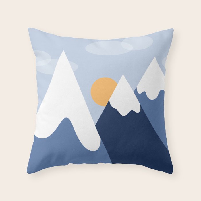 Dawn in the snowy mountains Throw Pillow Gallery Image 1