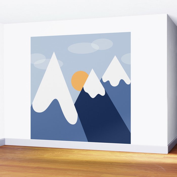 Dawn in the snowy mountains Wall Mural Gallery Image 2