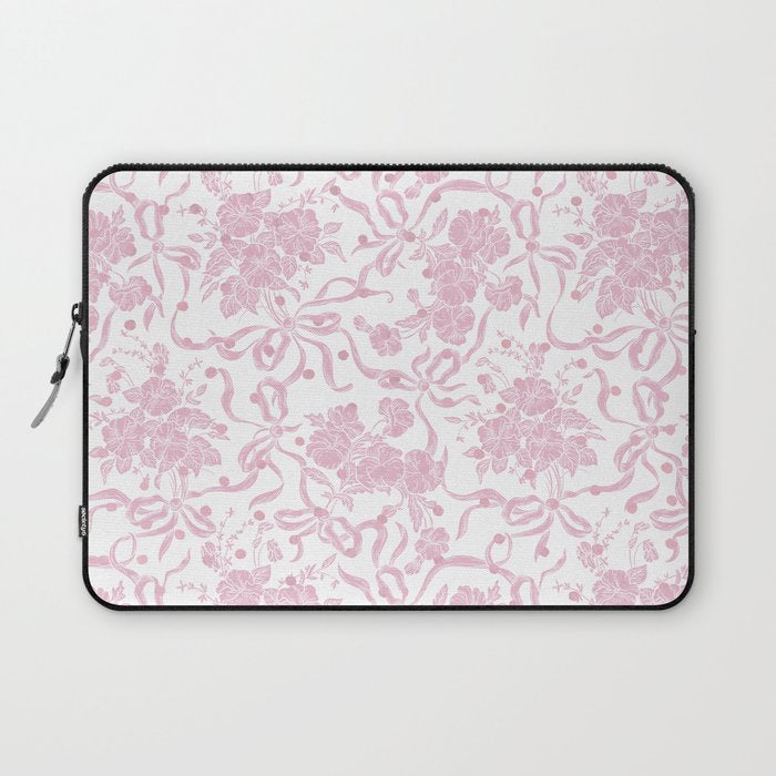 Vintage blush pink white bow floral polka dots Laptop Sleeve Gallery Image 1