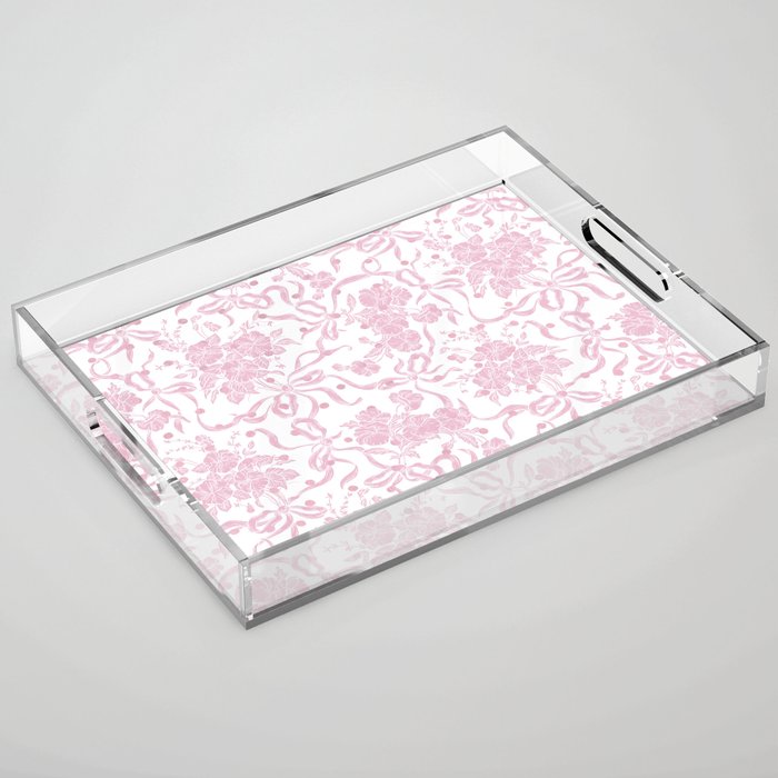 Vintage blush pink white bow floral polka dots Acrylic Tray Gallery Image 1