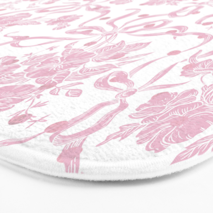 Vintage blush pink white bow floral polka dots Bath Mat Gallery Image 3