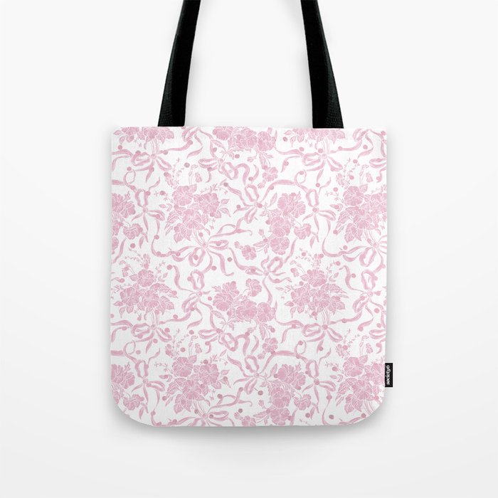 Vintage blush pink white bow floral polka dots Tote Bag Gallery Image 1