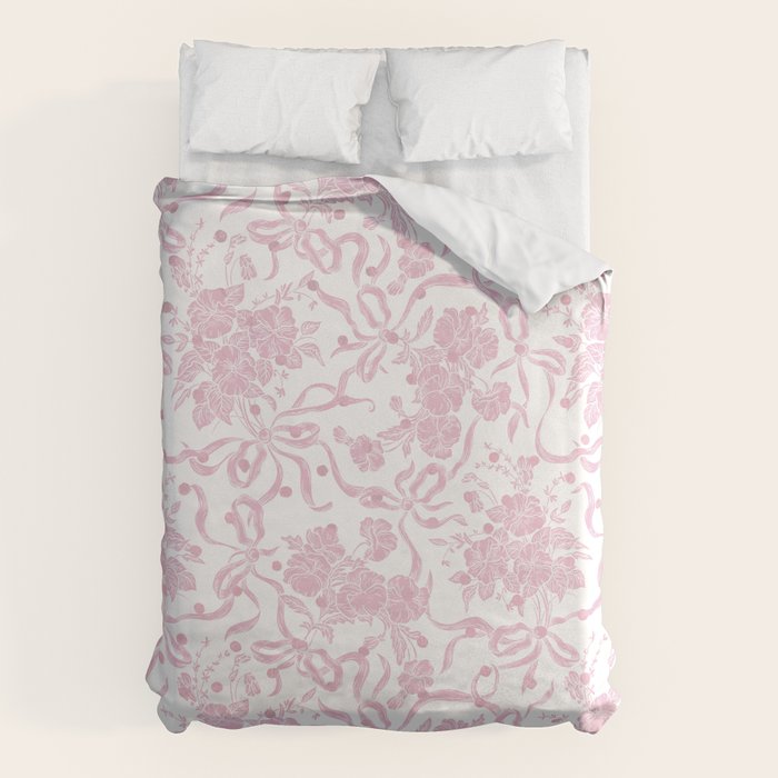 Vintage blush pink white bow floral polka dots Duvet Cover Gallery Image 1