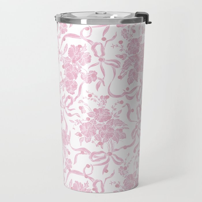 Vintage blush pink white bow floral polka dots Travel Mug Gallery Image 2