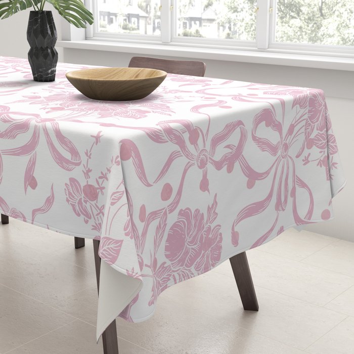 Vintage blush pink white bow floral polka dots Tablecloth Gallery Image 3