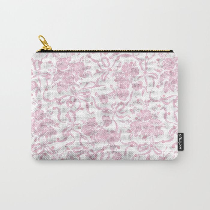 Vintage blush pink white bow floral polka dots Carry All Pouch Gallery Image 1